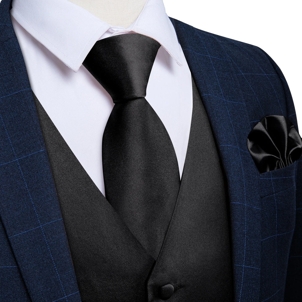 Black Satin Solid Suit Vest with Tie and Pre-tied Bow Tie Set Purple Blue Sage Green Wedding Party Men's Waistcoat DiBanGu