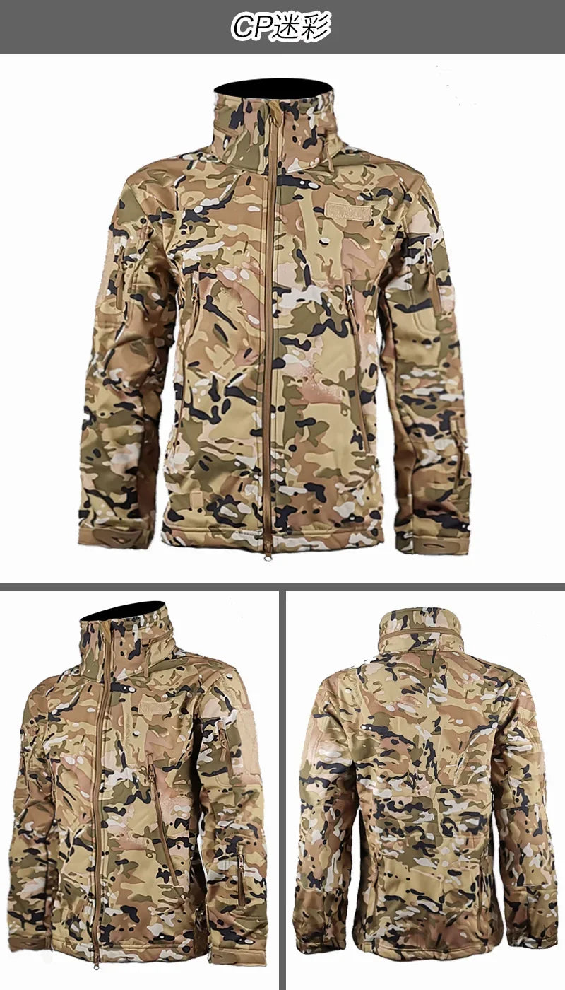 Outdoor Tactical Jacket Men's Stand-up Collar Plush Thickened Soft Shell Jacket Winter Windproof Waterproof Camouflage Coat