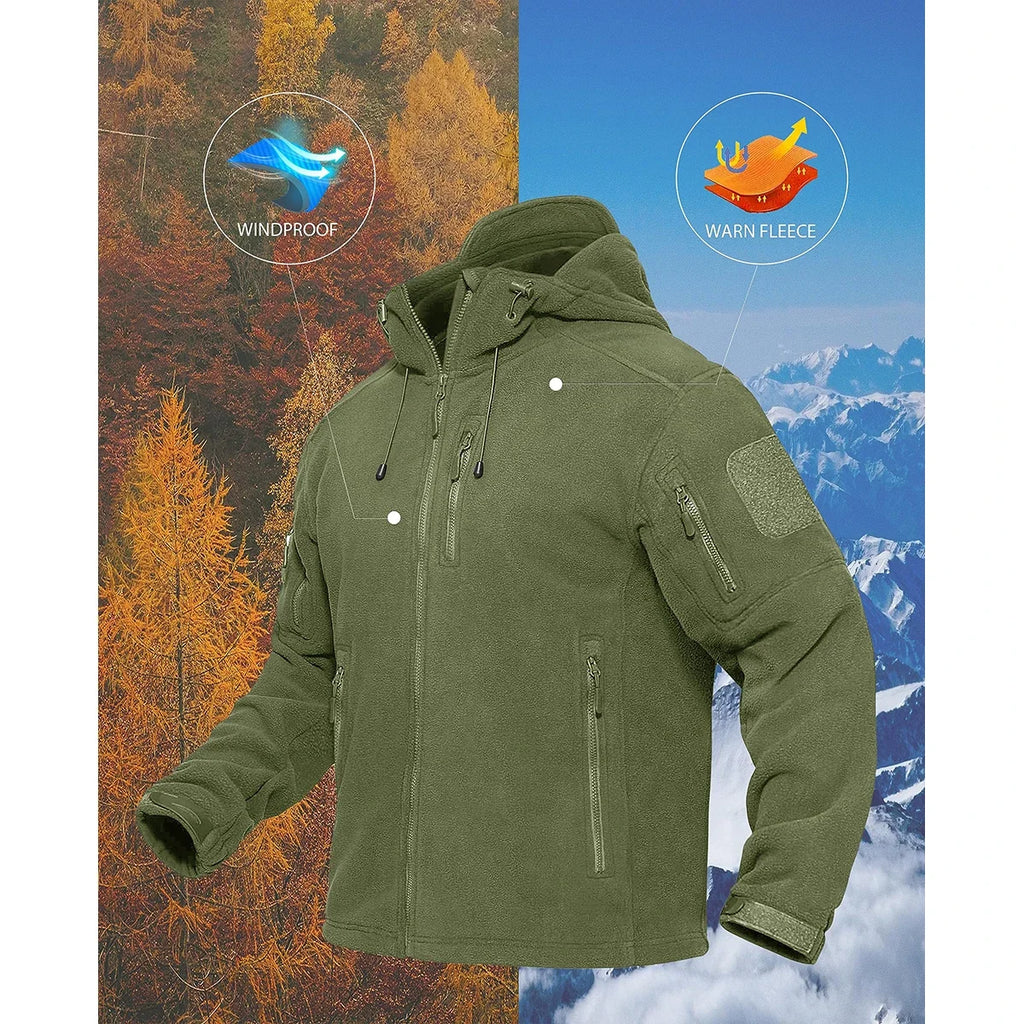 Fall Winter Men's Hooded Fleece Jacket Full Zip Up Soft Warmth Windproof Coat Outdoors Working Hiking Fishing Outerwear