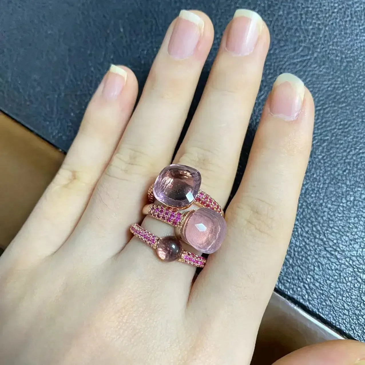3Pcs/Set Nudo Ring Stacking Set for Women Mix Color Candy Crystal Inlay Zircon Amethyst Blue Topaz Round Jewelry Gift