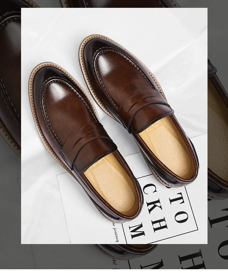 British Style Business Casual Shoes for Man Spring Autumn New Designer Leather Shoes Male Solid Color Men's Dress Elegant Shoe