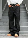 Men's Fashion Trend Casual Patchwork Distressed Flared Black Jeans, loose, comfortable, and breathable style.