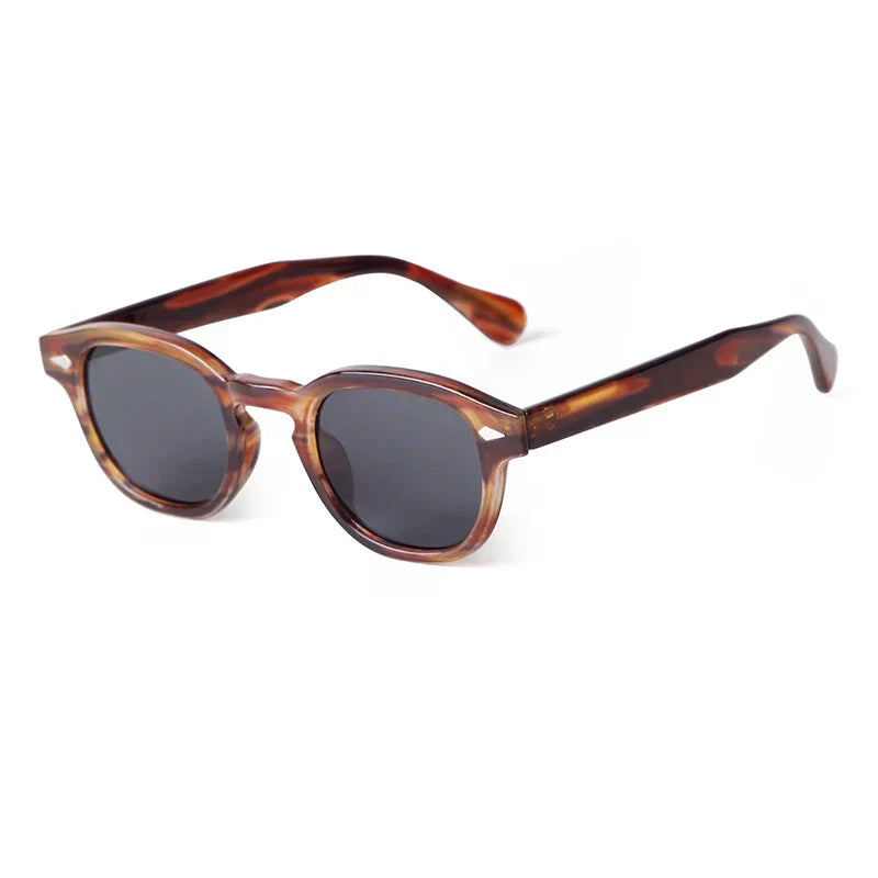 Vintage Tortoise Shell Round Sunglasses Women Men 2026 Brand Design Retro Rivet Yellow Blue Lens Square Sun Glasses Female Male