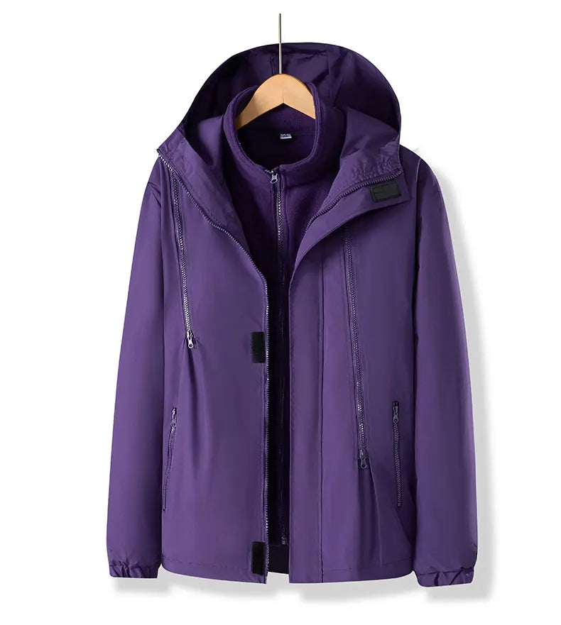 Women Three-in-One Detachable Autumn Winter Outdoor Climbing Windbreaker Windproof Waterproof Fleece Lined Jacket Coat Man Coats