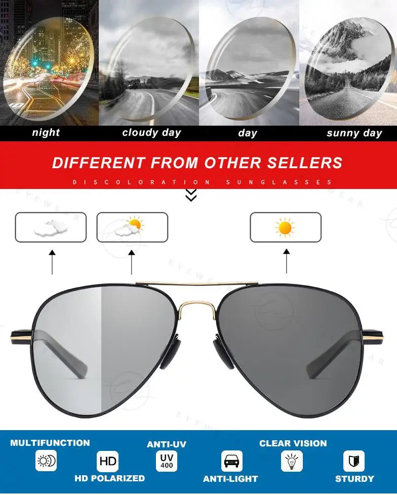 Design Aviation Sunglasses Polarized Man Photochromic UV400 Glasses Woman Anti-glare Driving Goggles zonnebril heren