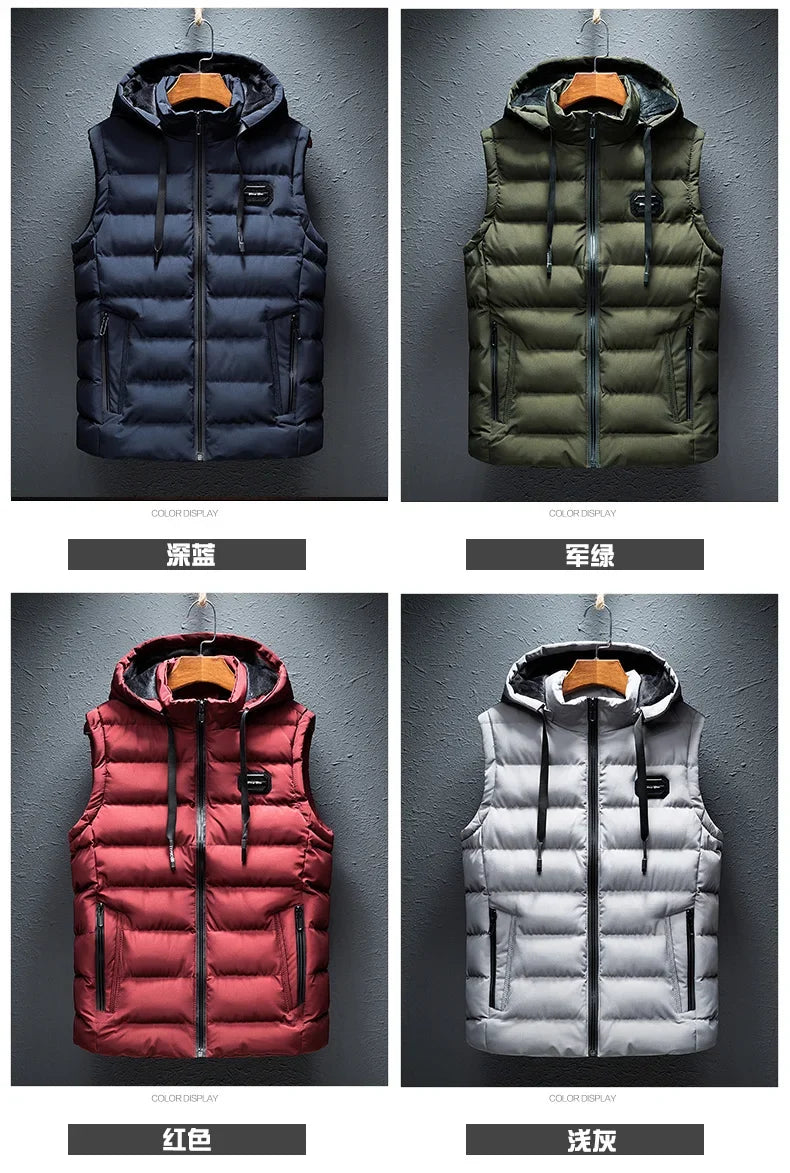 New Hooded Casual Vest Jacket for Men Autumn Winter Warm Sleeveless Jacket Fashion Comfortabel Zipper Waistcoat Plus Size M-6XL