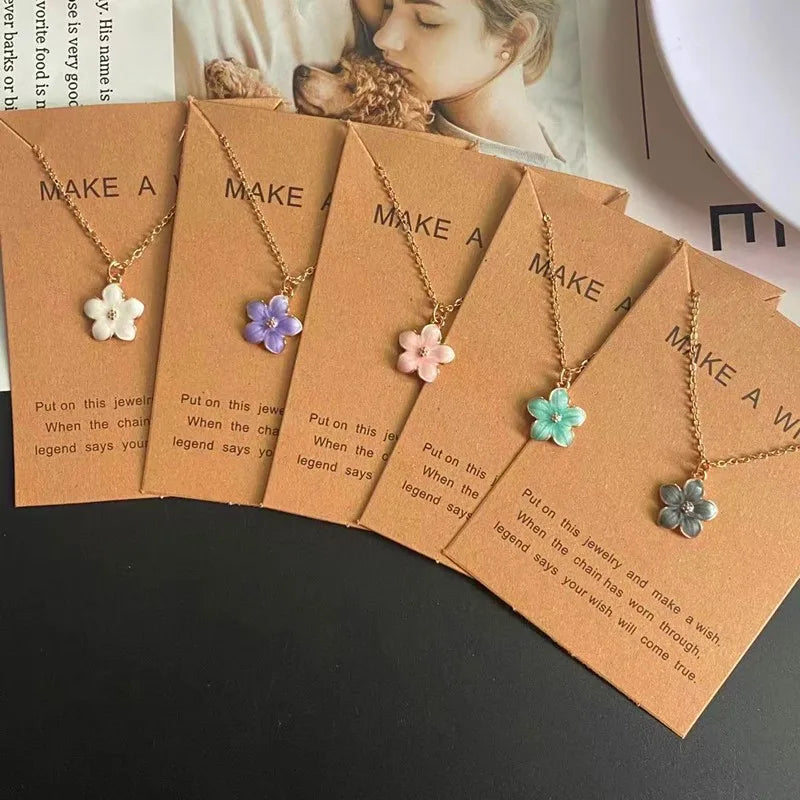 Korean Fashion Choker Necklace for Women Girl Colorful Flower Design Pendant Necklace Cute Romantic Neck Jewelry Wholesale