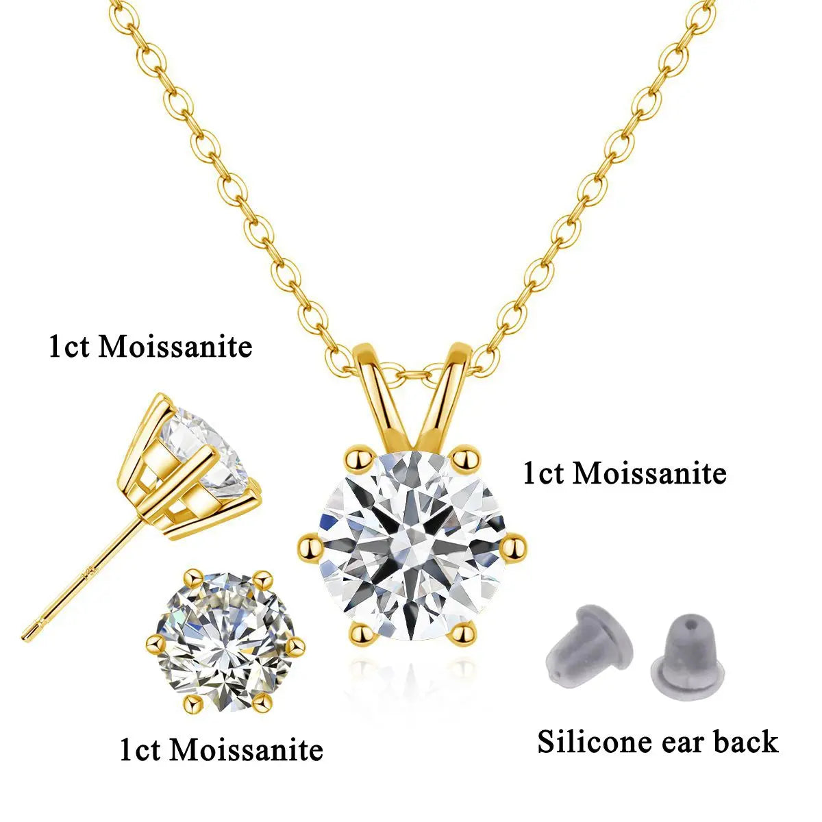 100% Real Gold 14K Moissanite Earrings Pendant Necklace Ear Stud For Wedding Engagement Valentine's Day Jewelry Set Gift
