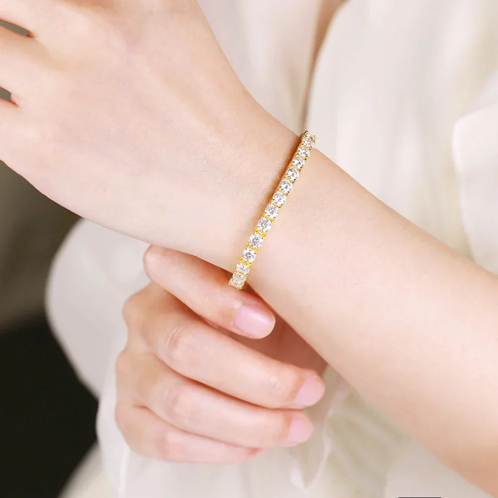 Hidden Spring Buckle Full Moissanite Tennis Bracelet D Color 2/2.5/3/4/5mm Lab Diamond Link Bracelets For Women Man Gift