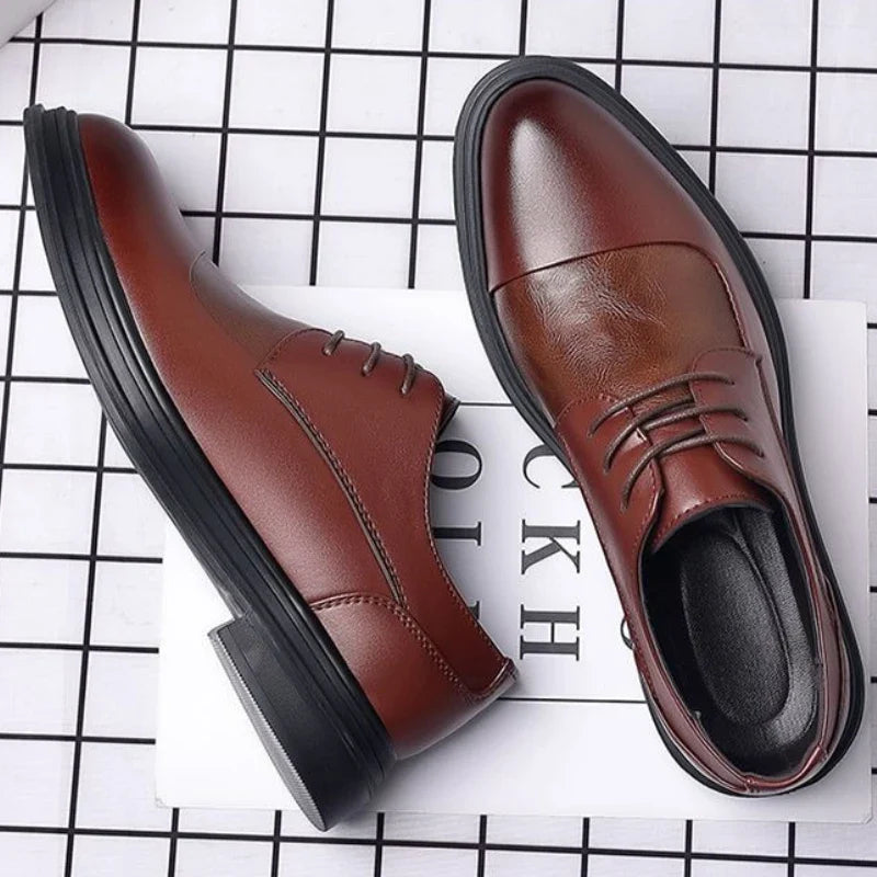 Men's Genuine Leather Oxfords Pointed Toe Lace Up Dress Shoes British Style Business Wedding Casual Footwear for Spring Autumn