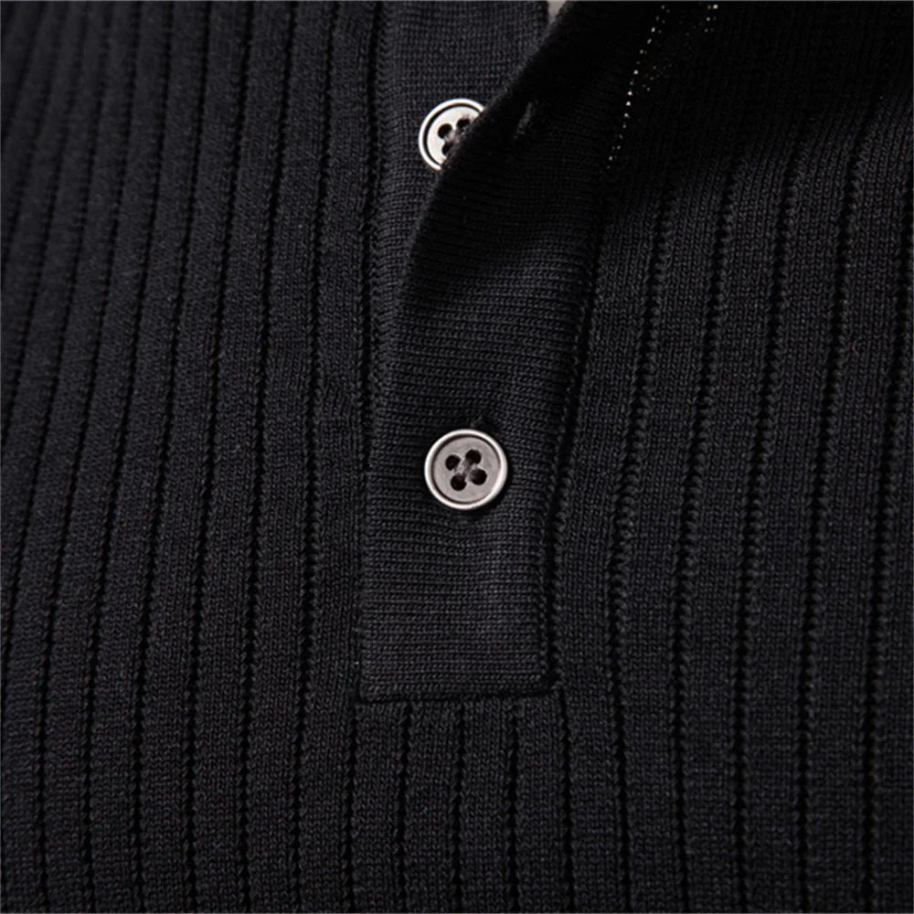 Men's Long Sleeve T-shirt Fall Winter Fashion Knit Slim Fit Polo Sweater Riibed Henry Collar Sweatershirt for Man