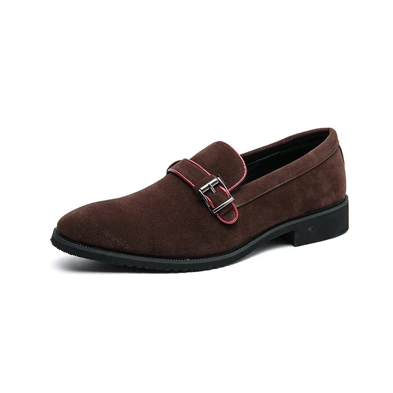 British style simple business dress shoes men's leather frosted flip fur loafers slip-on pointy peas casual shoes