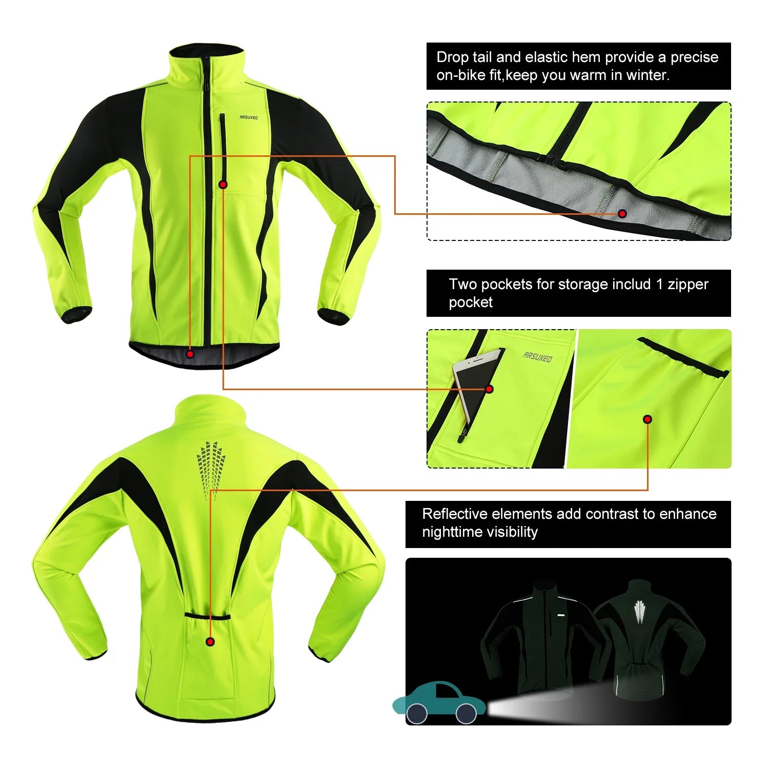 Men's Warm Cycling Jacket Fleece Bike Jersey Windproof Waterproof Softshell Coat Bicycle Clothing Motorcycle Raincoat