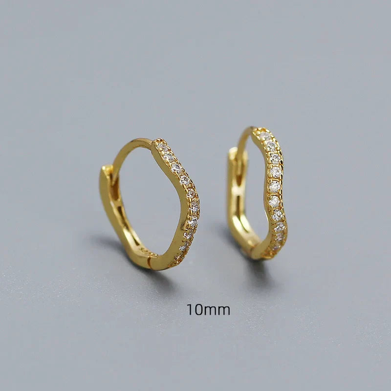925 Sterling Silver Fashion Statement Gold Wavy Geometry Huggies Hoop Earrings for Women Bohemian Jewelry Ear Buckle Gift