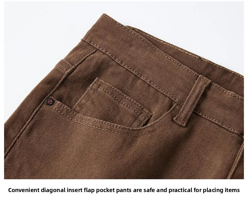 2026 Autumn Winter New Trendy Classic Jeans Male Solid Color Washed Straight Denim Pants Wide Leg Business Casual Stretchy Jeans