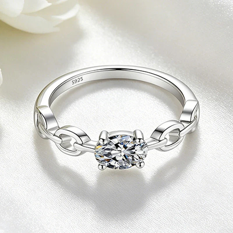 0.5CT Oval Cut Moissanite Rings for Women D VVS1 Lab Diamond Wedding Band Plated 18K 100% S925 Sterling Silver Jewelry