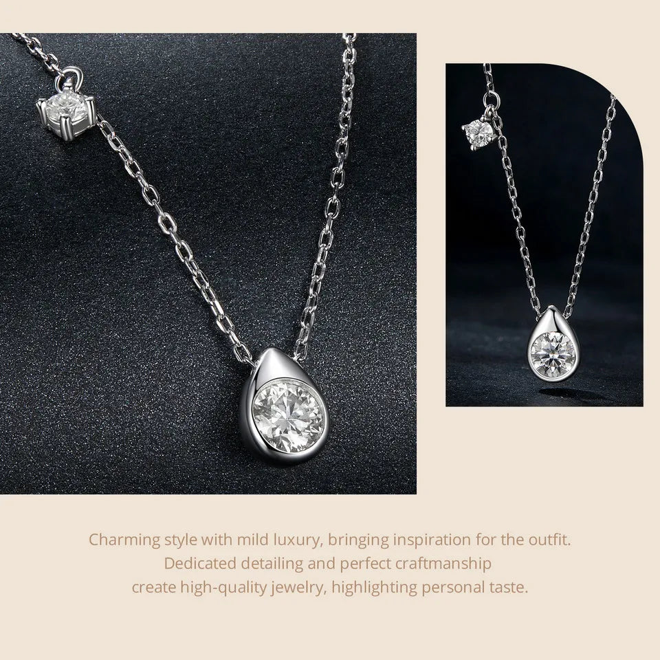 White Gold Plated Moissanite Necklace for Women, 925 Silver Pear/Round Solitaire Moissanite Pendant Valentines Day Gift
