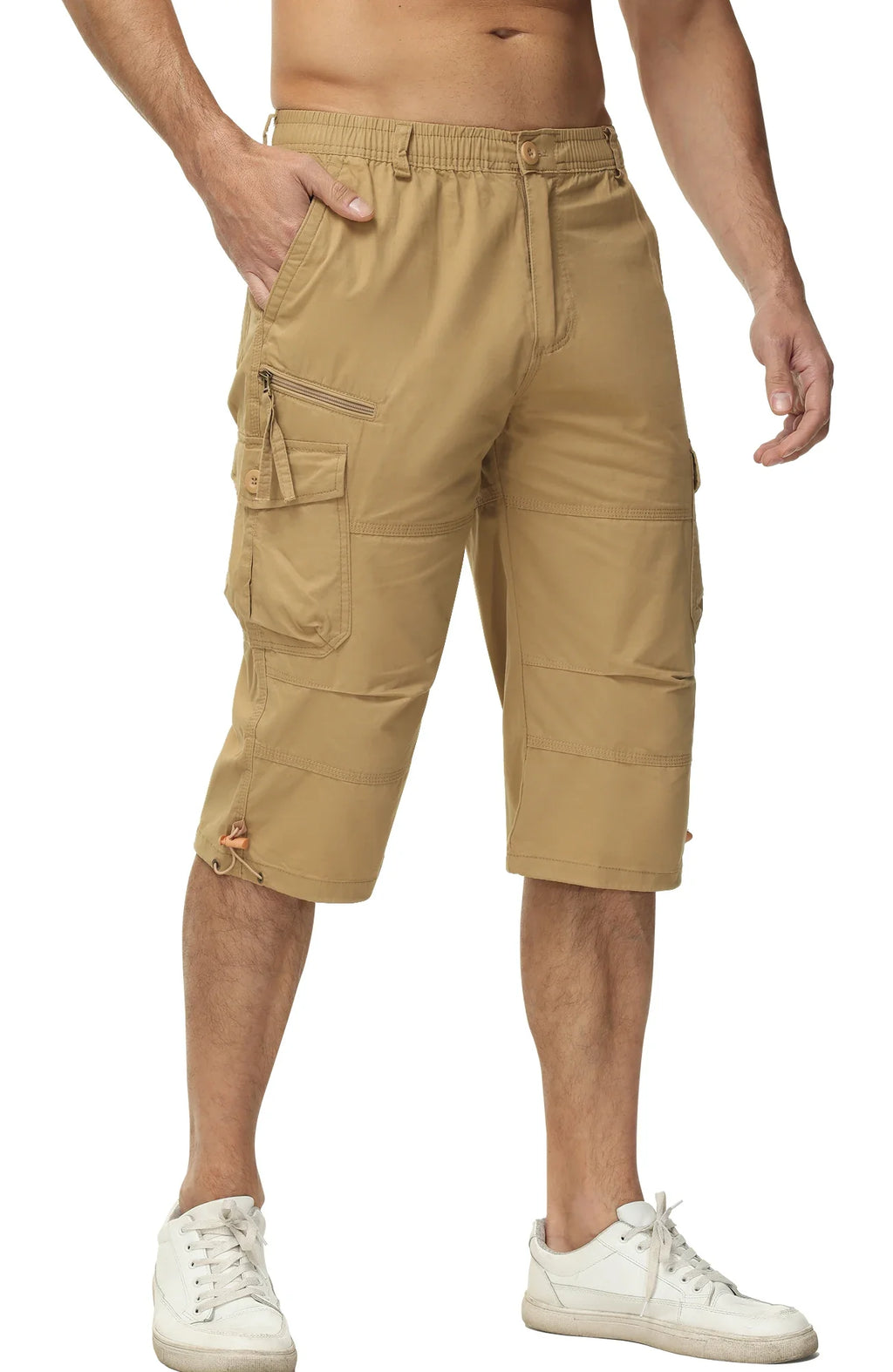 Below Knee Length 3/4 Long Shorts Men's Outdoor Capri Pants Multi Pocket Summer Twill Work Cargo Pants Man