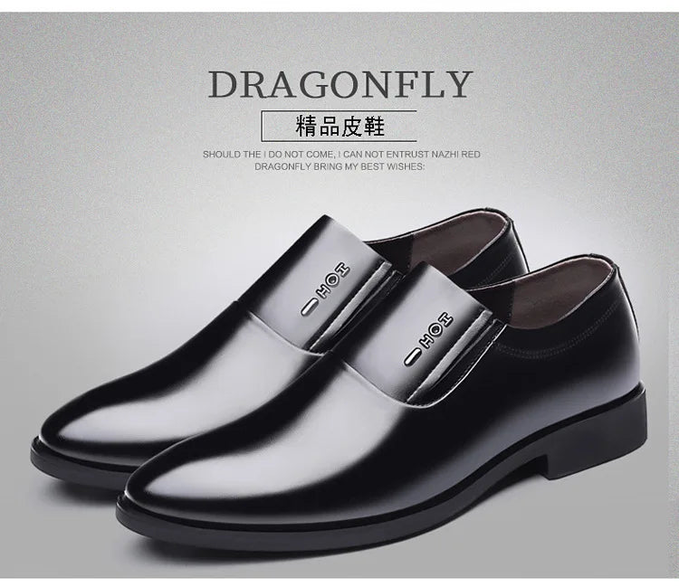 2026 New Men's Leather Slip-On Dress Shoes Formal Business Casual Loafers Male Fashion Non-slip Office Wedding Shoes Man