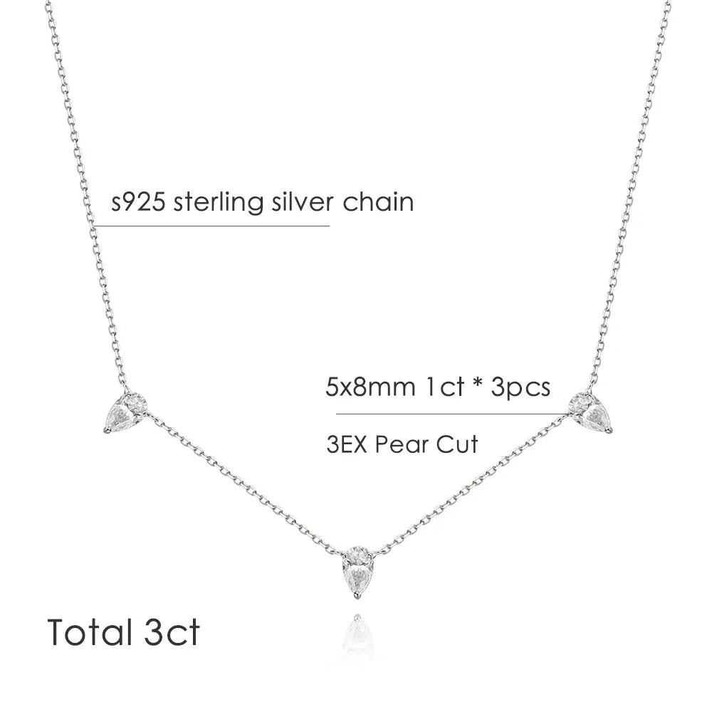 3ct Pear Cut Moissanite Pendant Necklaces for Women Shining Diamond with Certificates s925 Silver Chain Dainty Necklace