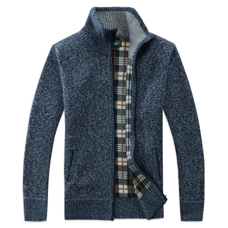 Men Plaid Cardigan V-neck Fleece Sweater Men's  Autumn Clothing Classic Cardigans Jacket Button Mens Knitting Outwear