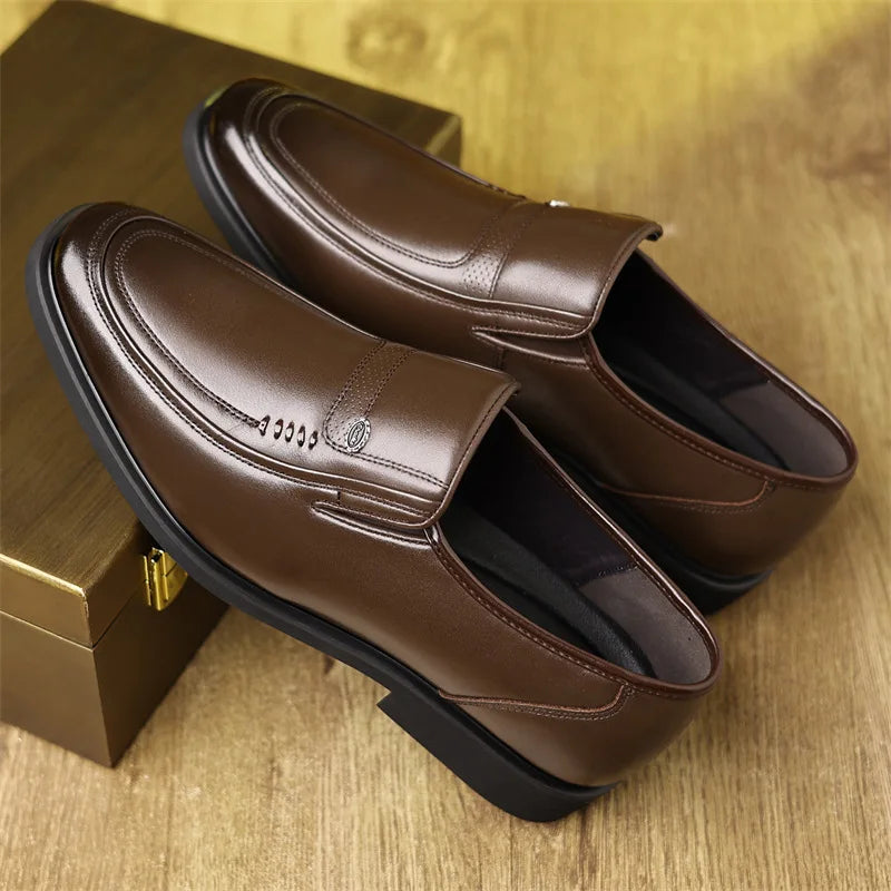 Men's Business Casual Leather Shoes round Toe Low Top Breathable Anti-Slip Rubber Outsole Comfortable Commuting Shoes