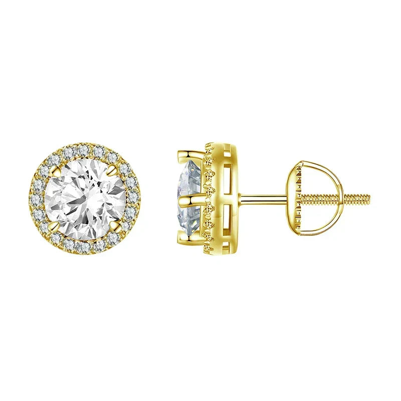 Exquisite Halo Stud Earrings 925 Sterling Silver Moissanite Earrings for Women Engagement Wedding Fine Jewelry Gift