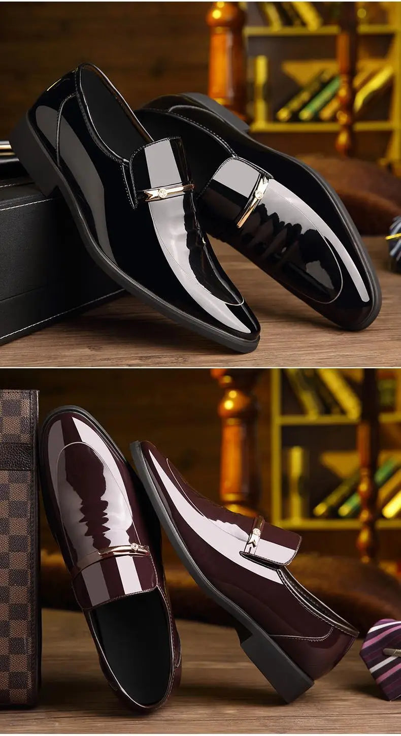 Patent Leather Men's Formal Shoes Casual Business Social Shoe Male Bright Upper Spring Autumn Cheap Clearance Not 2025 Style New