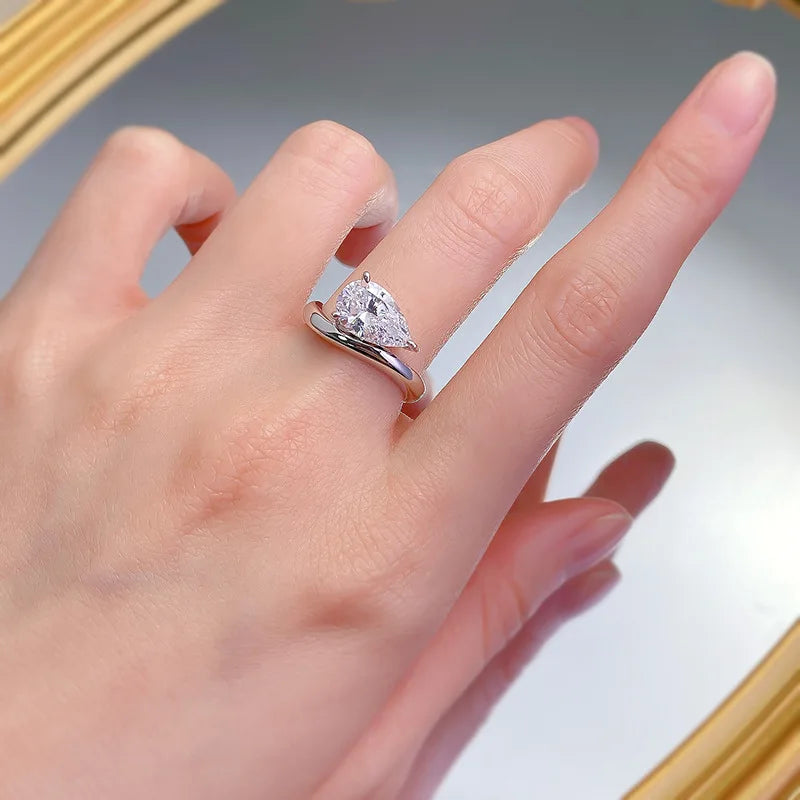1.5CT 3CT Pear Cut Moissanite Solitaire Rings for Women Wedding Luxury 925 Solid Silver Womans Ring Lab Diamond Jewelry