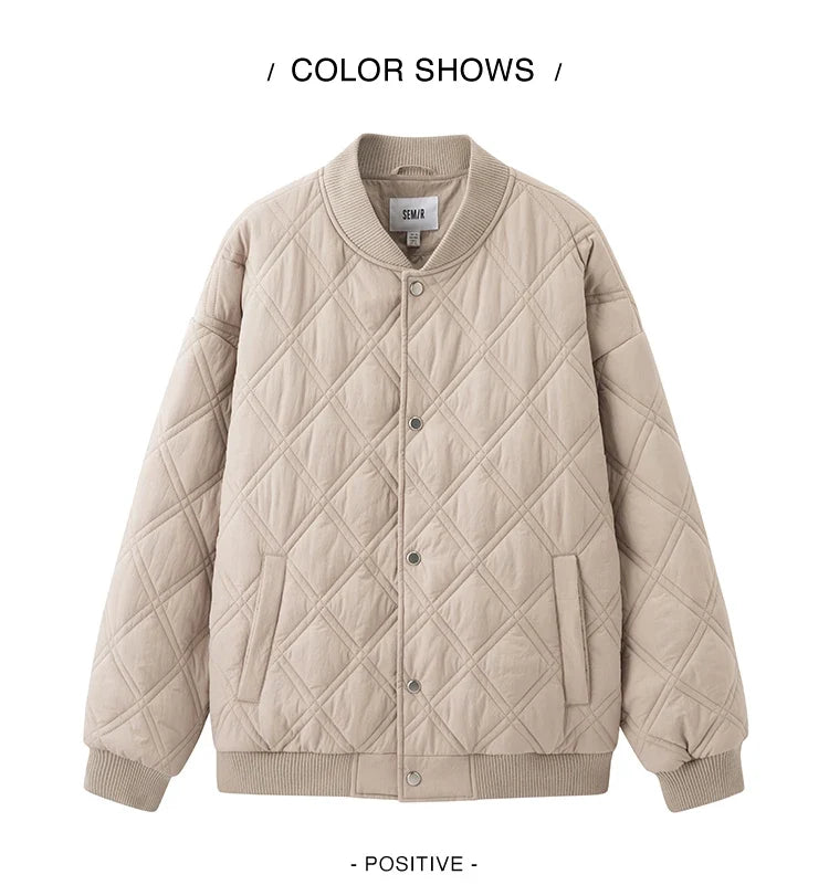 Cotton Jacket Men 2024 Winter New Slightly Wrinkled Quilted Rhombus Texture Thin Baseball Trendy Cotton Jacket