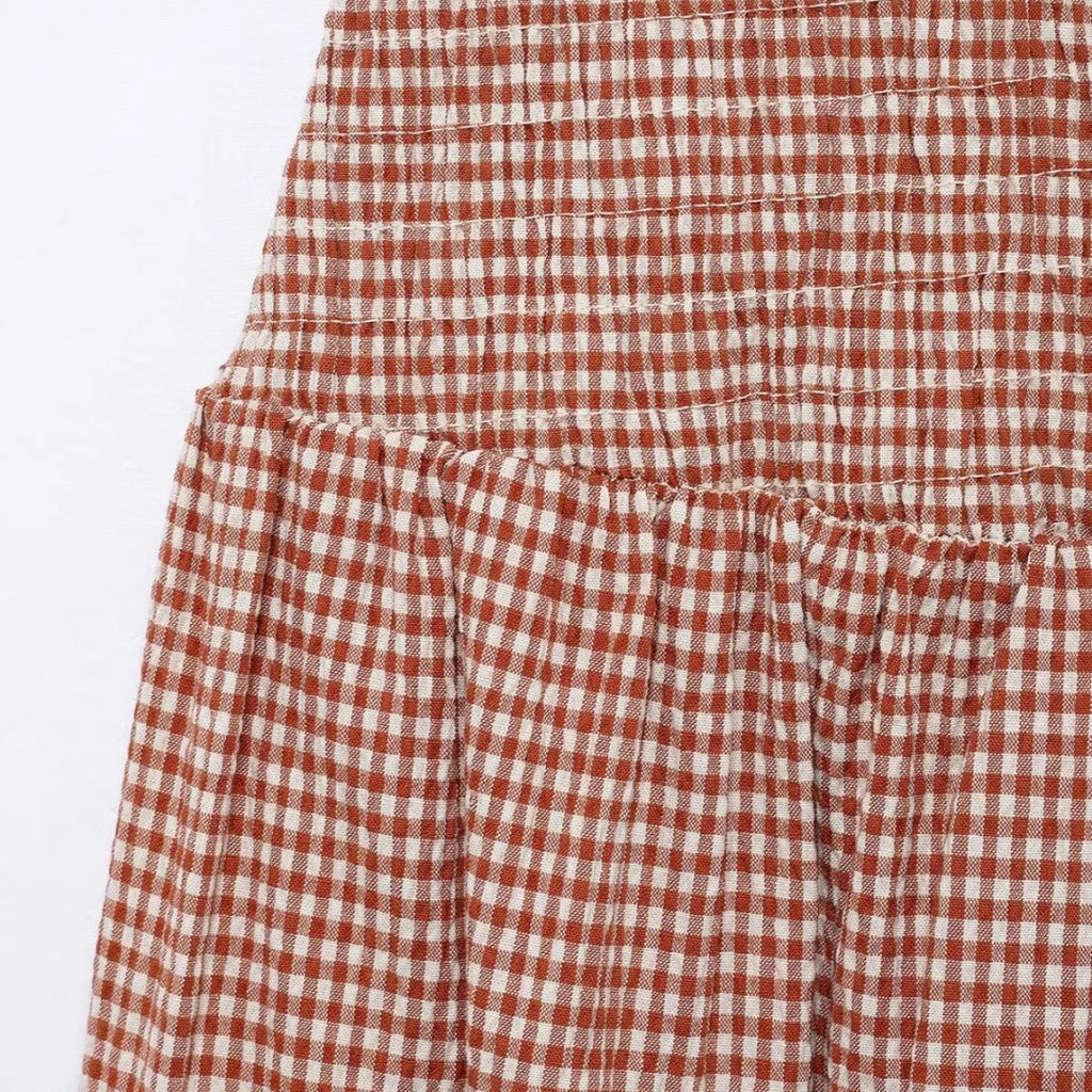 Dress for Women Fashion Summer New Plaid Fold Sleeveless O-neck Midi Vest Dresses French Chic Female Evening Clothing
