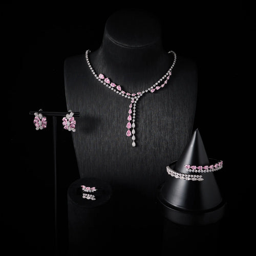 00086 Necklace Sets for Women Heart Water Drop Cubic Zirconia Layer Jewellery Set Dubai Saudi Party Engagement Accessory