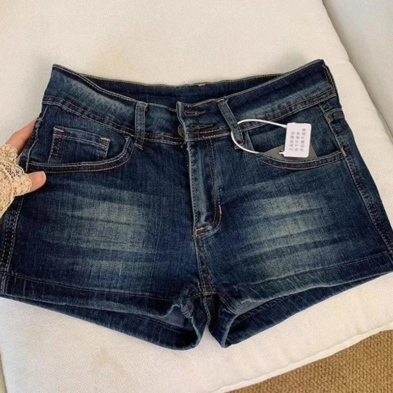 Women's Denim Shorts  Summer Sexy Low-Waisted Skinny Elastic Jean Short Pants Woman Vintage Y2K Streetwear Hot Shorts