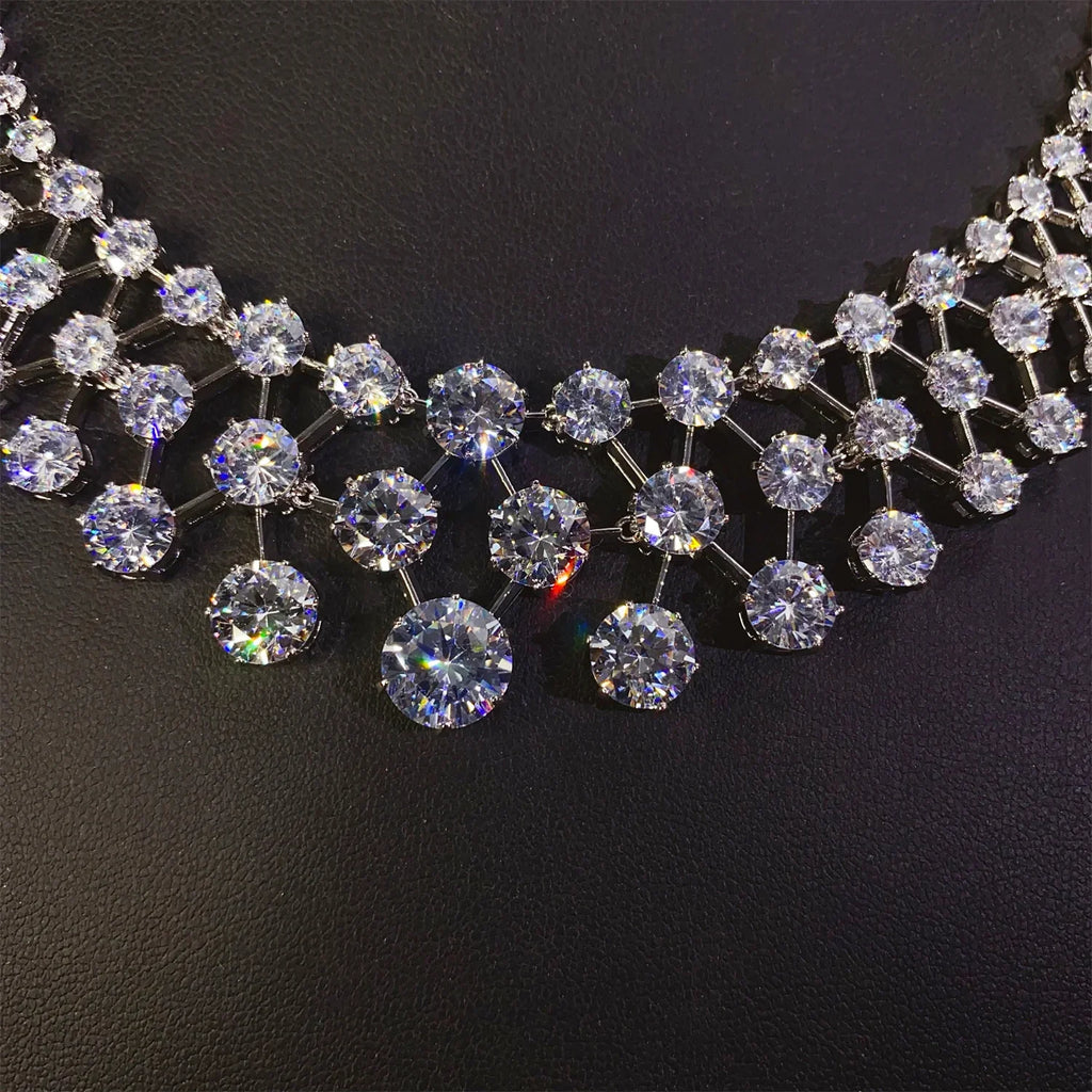 Jewelry Set with Round-Cut Necklace and Dangle Earrings Elegant Sparkling Bridal Accessories for Banquets Wedding