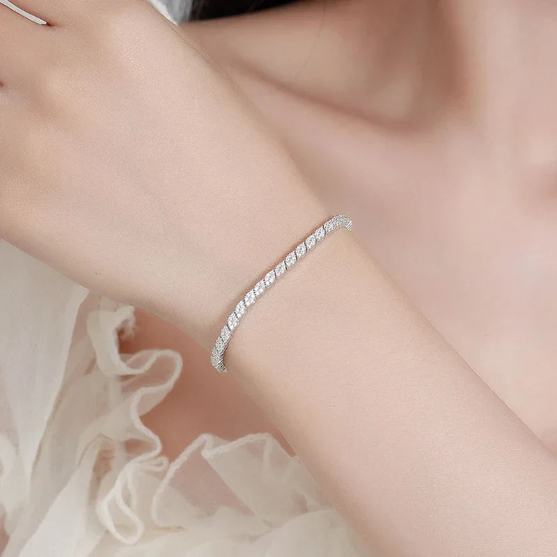 Rhombus Shape Full 1.2mm D Color Moissanite Tennis Bracelet For Women 925 Silver Plated 18k Diamond Link Chain Bracelets