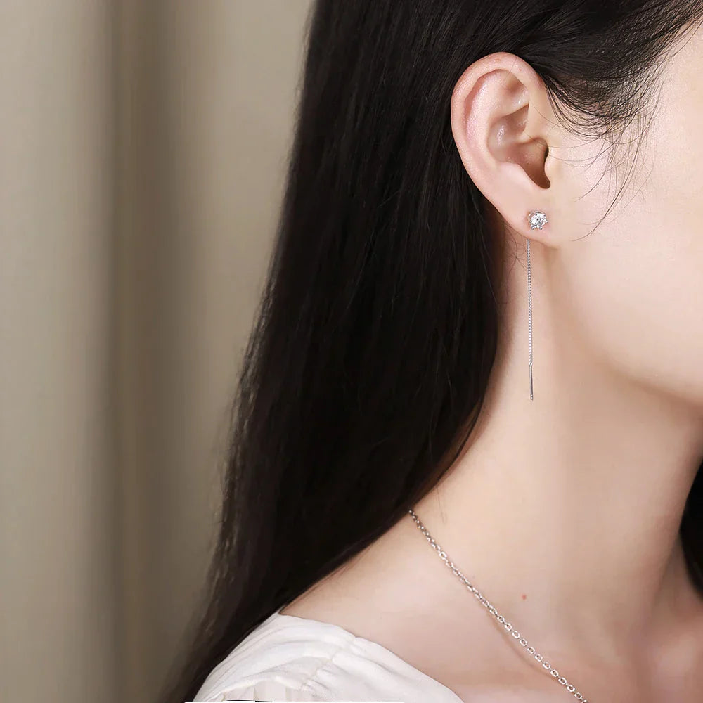 100% 925 Sterling Silver 2ct Moissanite Drop Earrings For Women Long Tassel Earring Wedding Party Luxury Fine Jewelry Gift