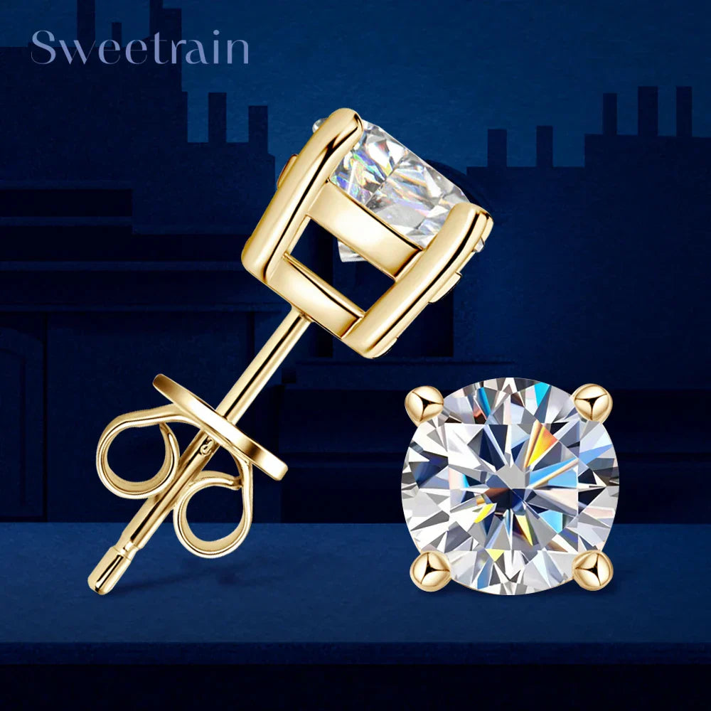 0.5-2ct Moissanite Diamond Stud Earrings 18K Yellow Gold Plated 925 Silver Wedding Earring for Women Men Luxury Jewelry with GRA