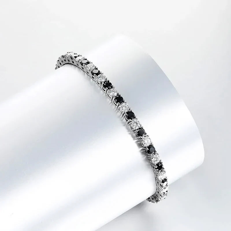 GRA Certified 3mm 0.1CT Gradient Color Black Grey White Moissanite Tennis Bracelet for Men Woman 925 Silver Link Bracelets