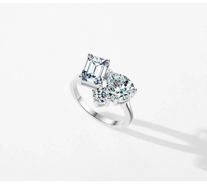 Real 925 Sterling Silver Luxury Geometric Dazzling Emerald Cut Zirconia Ring For Women Classic Wedding Fine Jewelry Gifts