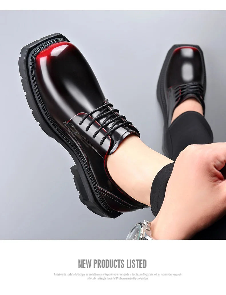 British Thick-soled Formal Leather Shoes Men Spring Autumn Lace Designer Platform Shoes Male Fashion Business Casual Shoe Man