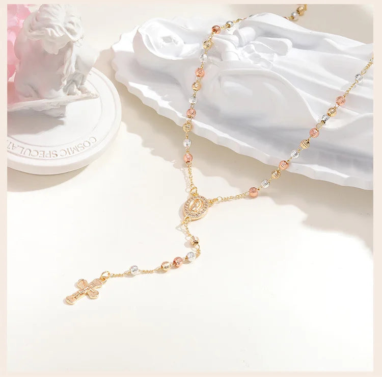 Virgin Mary/st Benedict Rosary Beads Necklace for Women, Our Lady Of Guadalupe Jesus Cross Y Necklace Christian Jewelry