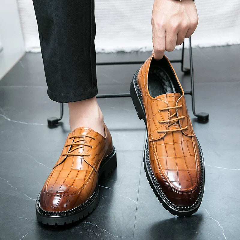 Men leather lace-up business shoes British casual breathable formal footwear Korean style