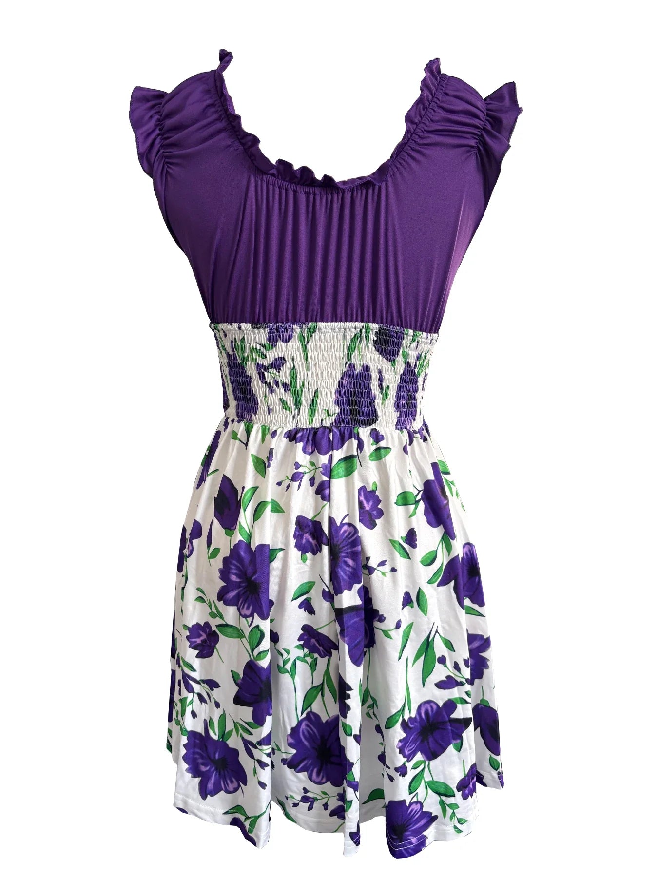 Summer new V-neck slim fit elastic waist women's dress with floral patchwork design, suitable for beach vacations