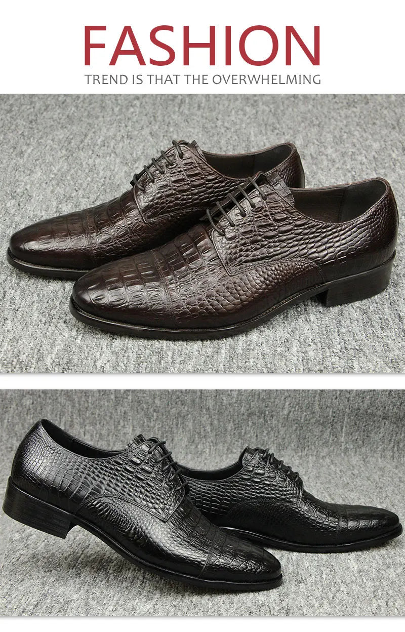 Luxury Crocodile Pattern Genuine Leather Shoes Handmade Men's Vintage Casual Leather Shoes Custom Pointed Toe Oxford Dress Shoe