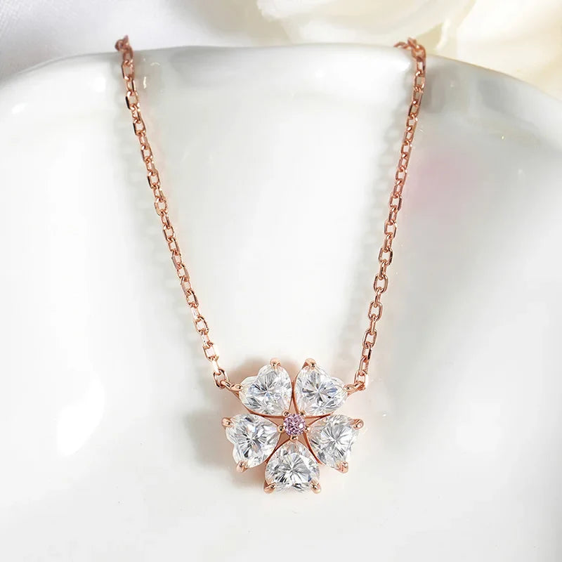 5*5mm Heart Cut Certified Moissanite Necklace Pendant 18k Plated Girls Wedding Jewelry 100% Real 925 Pure Silver Chain