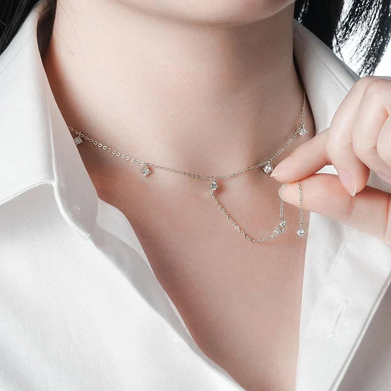 0.7-0.9CTTW 100% Full Moissanite Necklaces for Women Tassel Pendant 925 Sterling Silver Plated 18k Fine Jewelry Wholesale