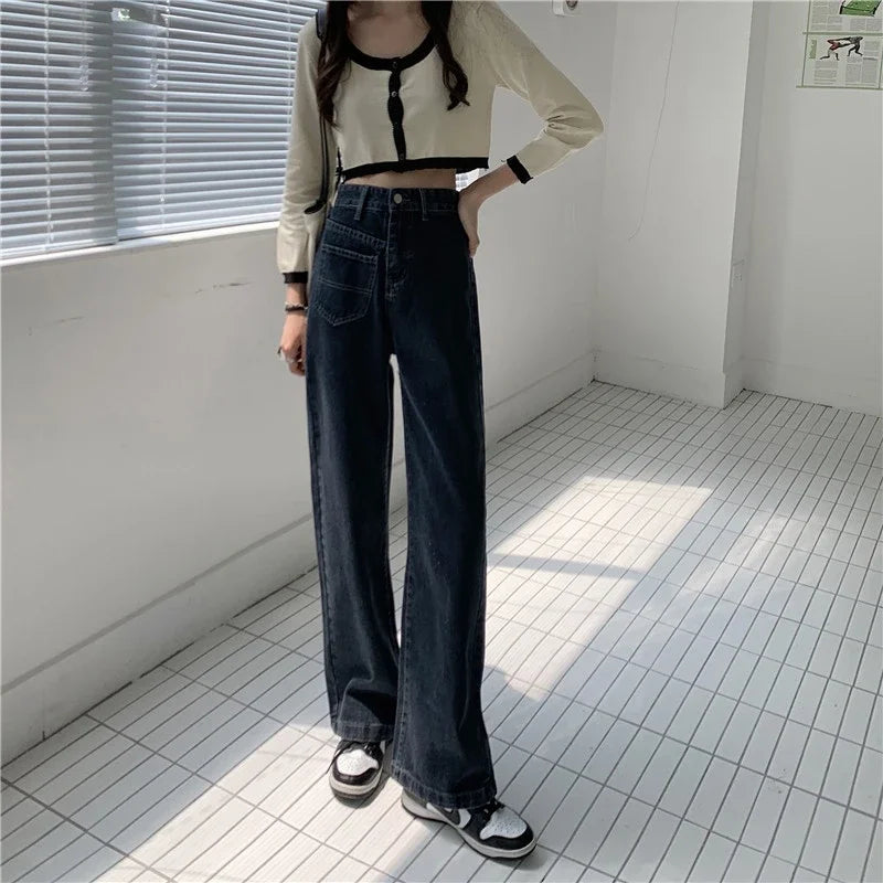 Women Denim Pants  Vintage Straight Trousers
