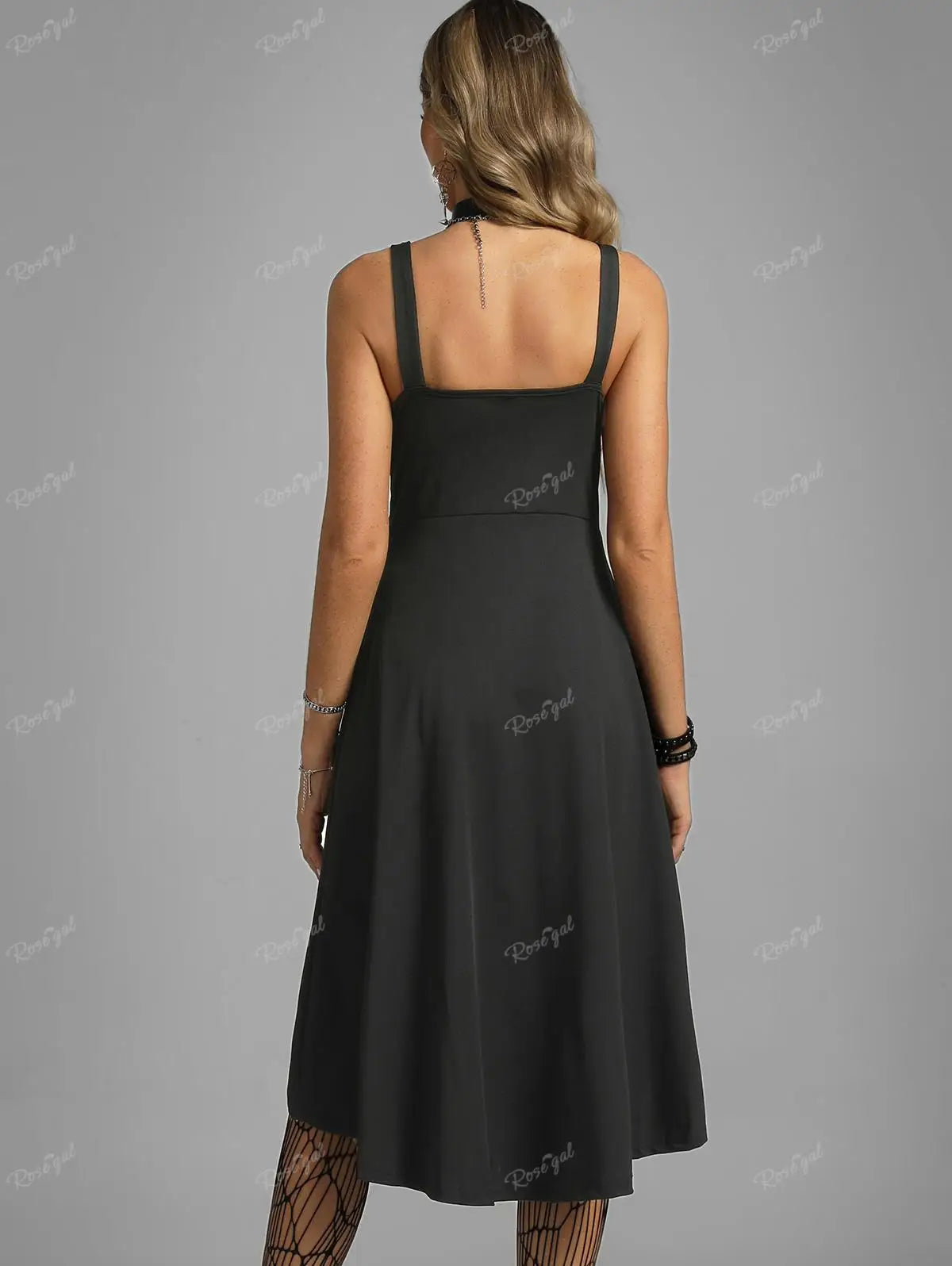 Plus Size Gothic Buckled Lace Up Midi Dress High Waist Sweetheart Neck Asymmetrical Half Zip Sleeveless Party Punk Dress