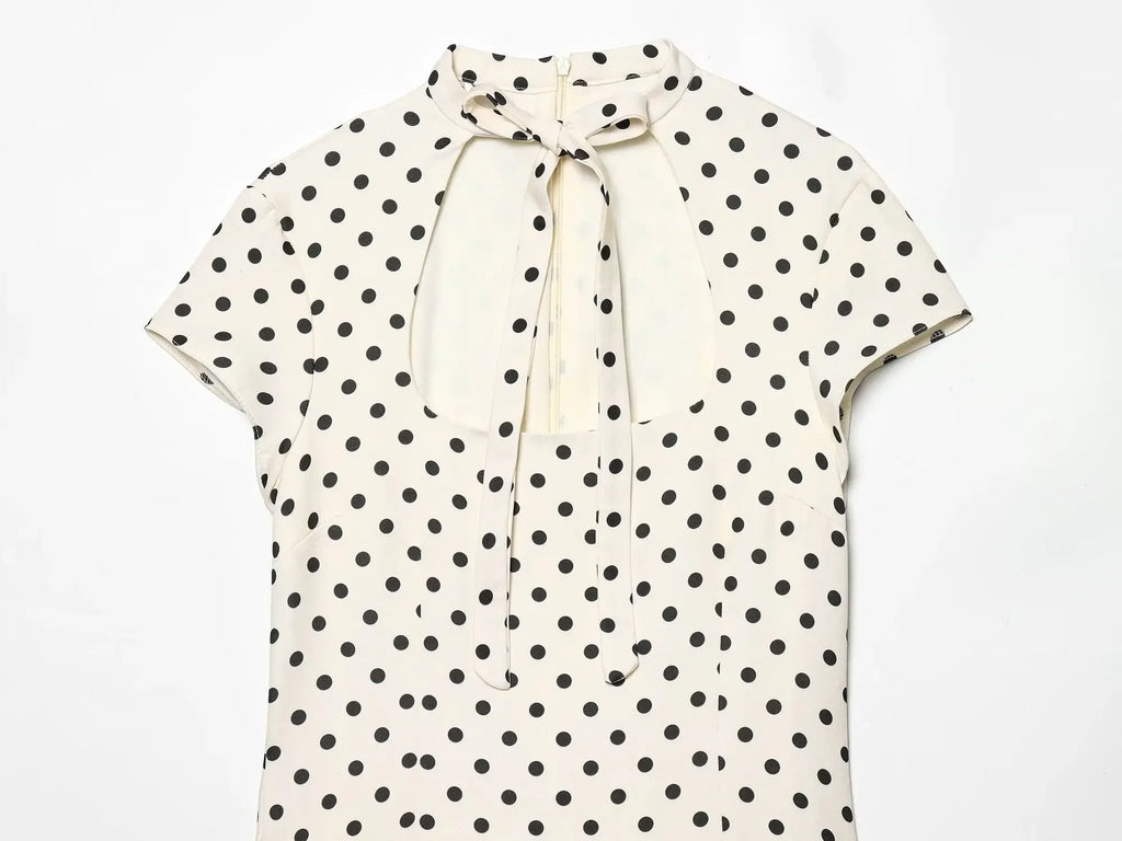 Summer Polka Dot Mini Dresses For Women Casual Short Sleeve Lace Up Collar Dress Sexy Lady Club Party Woman Evening Dress