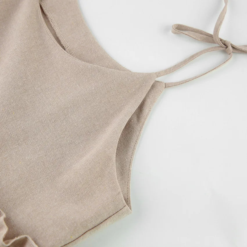 Women's Cotton Linen Spaghetti Strap Mini Dress Summer Loose A-Line Beach Vacation Dress Female Fashion Streetwear Dress